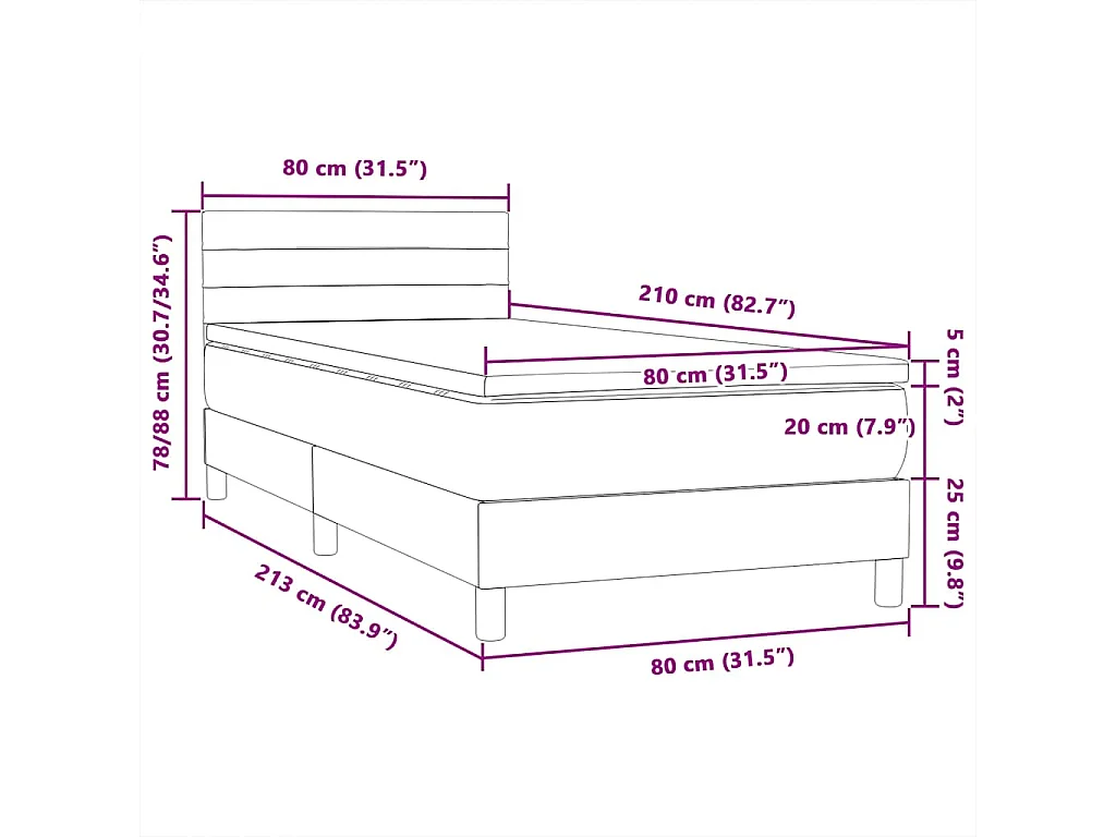Boxspringbett mit Matratze & LED Hellgrau 80x210 cm Samt