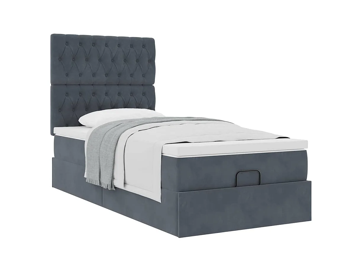 Cadre de lit ottoman avec matelas gris foncé 80x200 cm velours