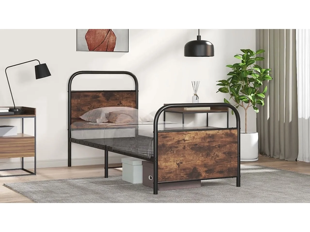 Cadre de lit sans matelas chêne fumé 75x190cm bois d'ingénierie