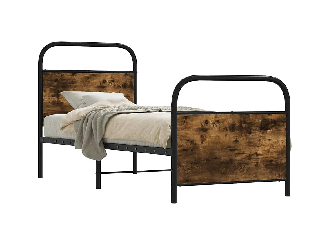Cadre de lit sans matelas chêne fumé 75x190cm bois d'ingénierie