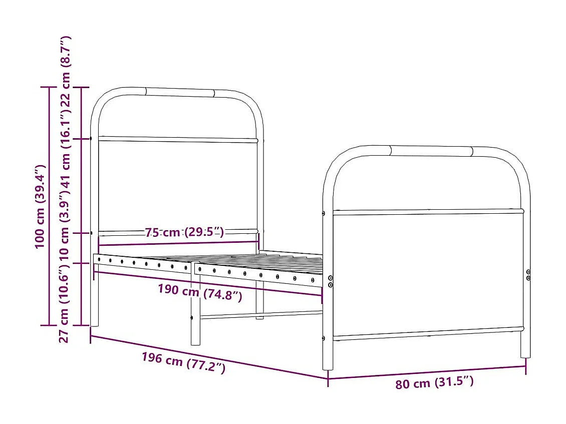Cadre de lit sans matelas chêne fumé 75x190cm bois d'ingénierie