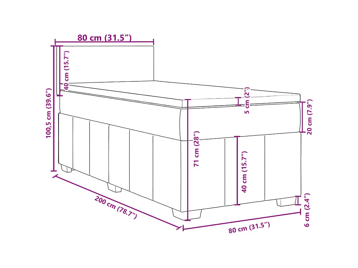 Boxspringbett mit Matratze Schwarz 80x200 cm Stoff