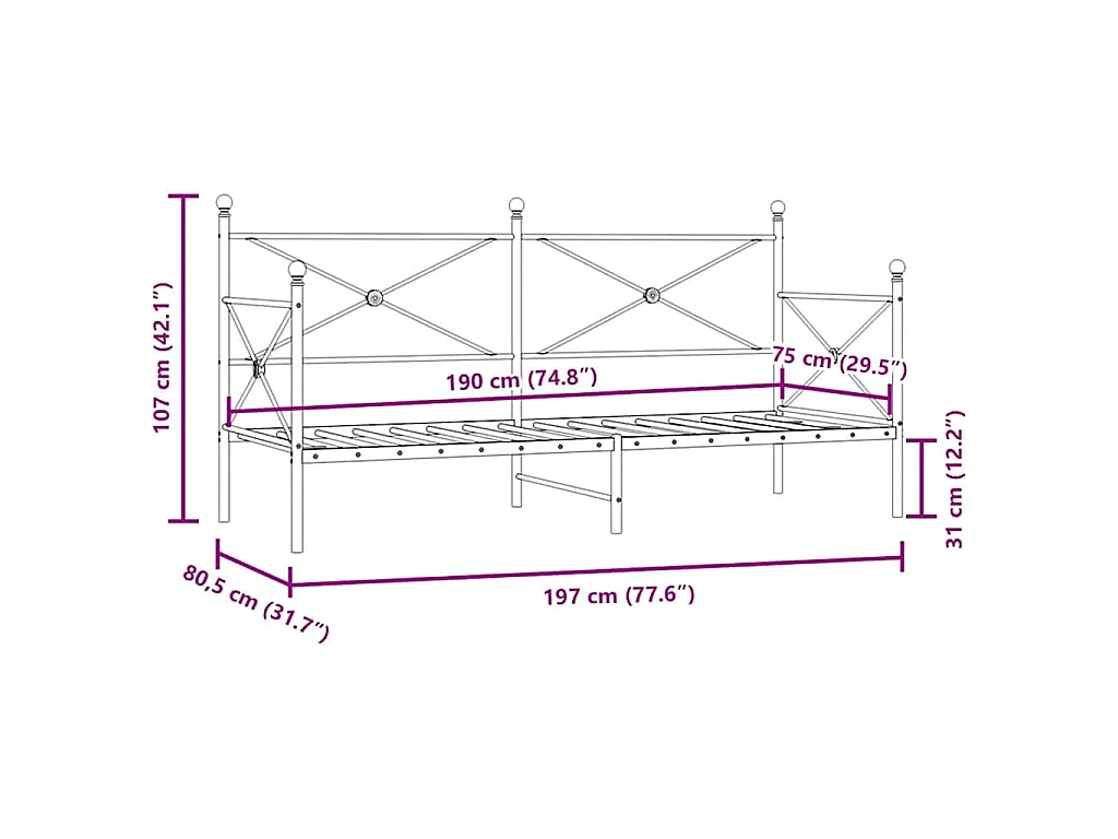Slaapbank zonder matras 75x190 cm staal zwart