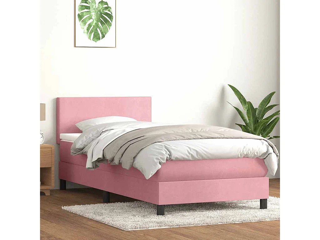 Letto a Molle con Materasso e LED Rosa 80x220 cm Velluto