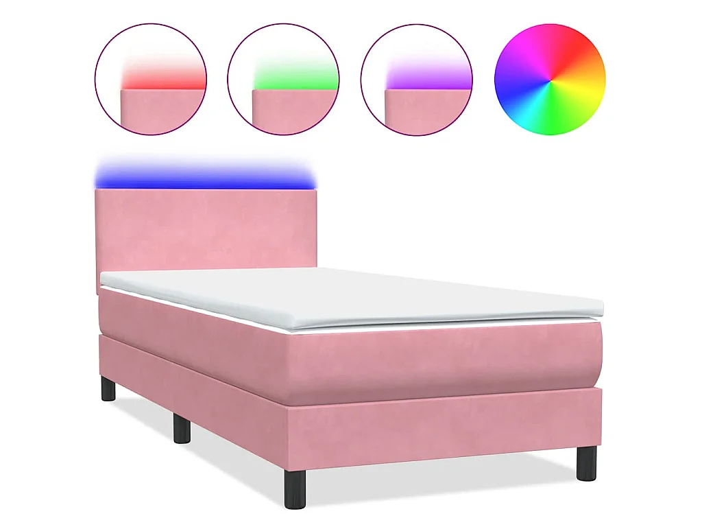 Sommier à lattes de lit avec matelas et LED rose 80x220 cm velours