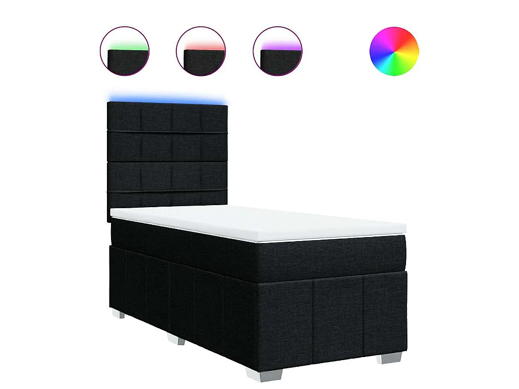 Cama box spring con colchón tela negro 80x200 cm