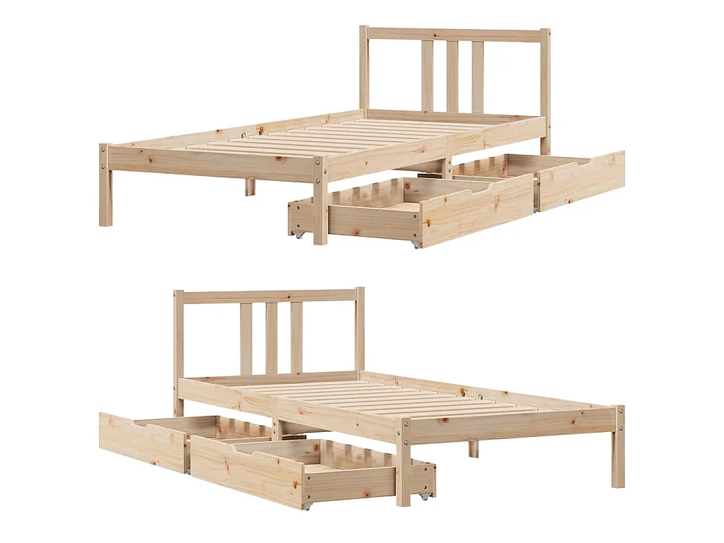 Letto senza Materasso 75x190 cm in Legno Massello Pino