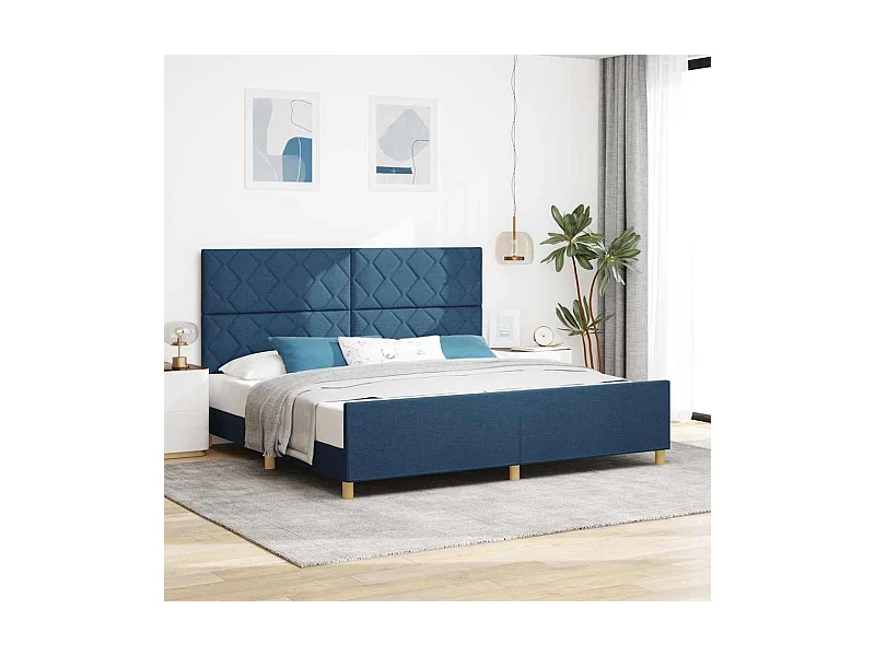 Cadre de lit avec tête de lit Bleu 200 x 200 cm tissu