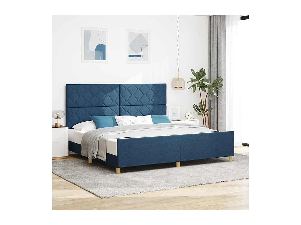 Estructura de cama con cabecera Azul 200 x 200 cm tela