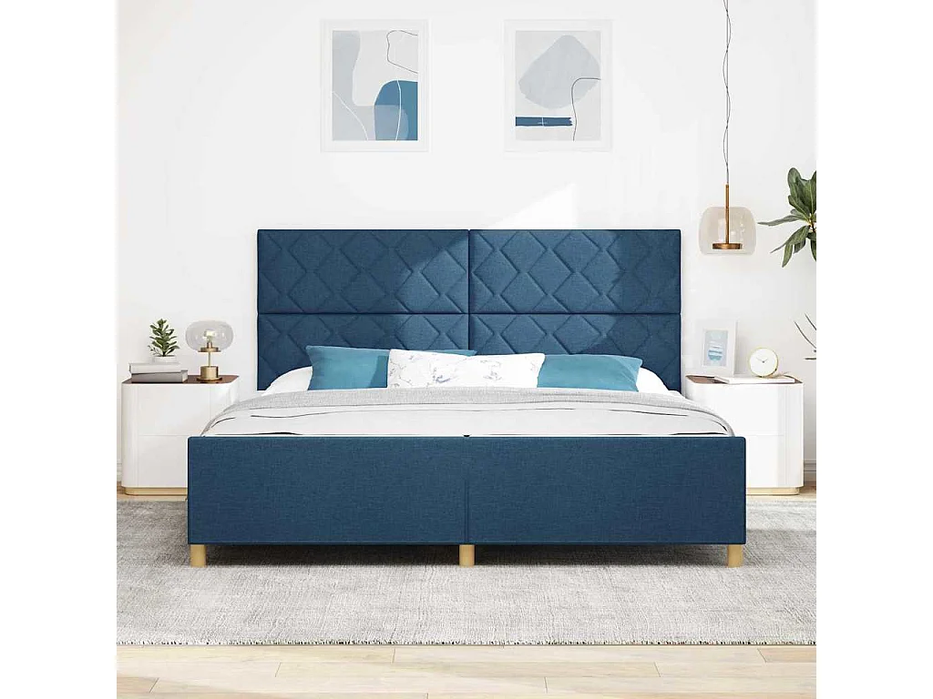 Cadre de lit avec tête de lit Bleu 200 x 200 cm tissu