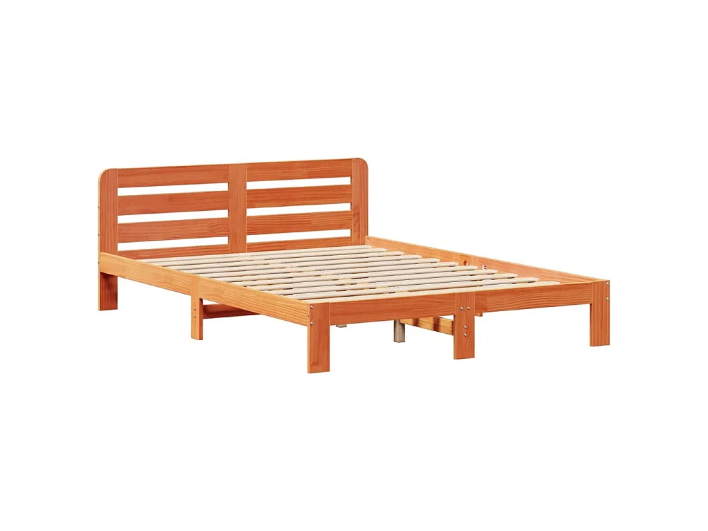 Cama sem colchão 135x190 cm madeira pinho maciça castanho-mel