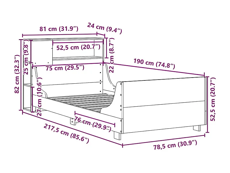 Bedframe zonder matras massief grenenhout 75x190 cm