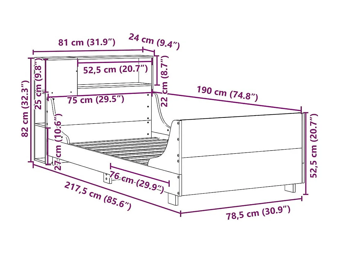 Giroletto senza Materasso 75x190 cm in Legno Massello di Pino