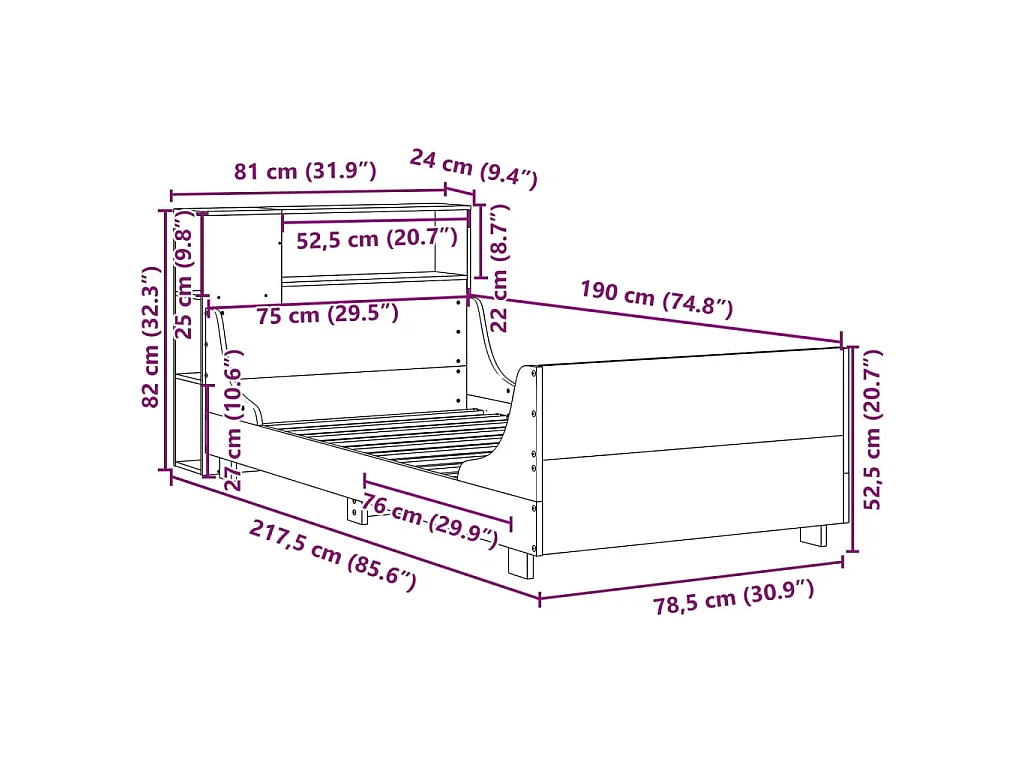 Giroletto senza Materasso 75x190 cm in Legno Massello di Pino