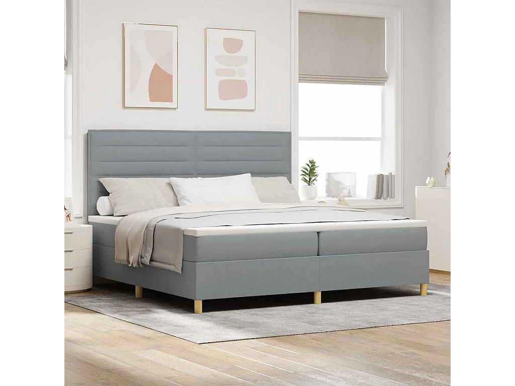 Letto a molle con materasso Grigio chiaro 200 x 200 cm Tessuto