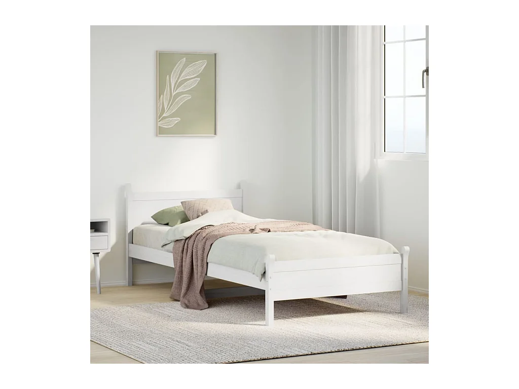 Cadre de lit sans matelas blanc 75x190 cm bois de pin massif