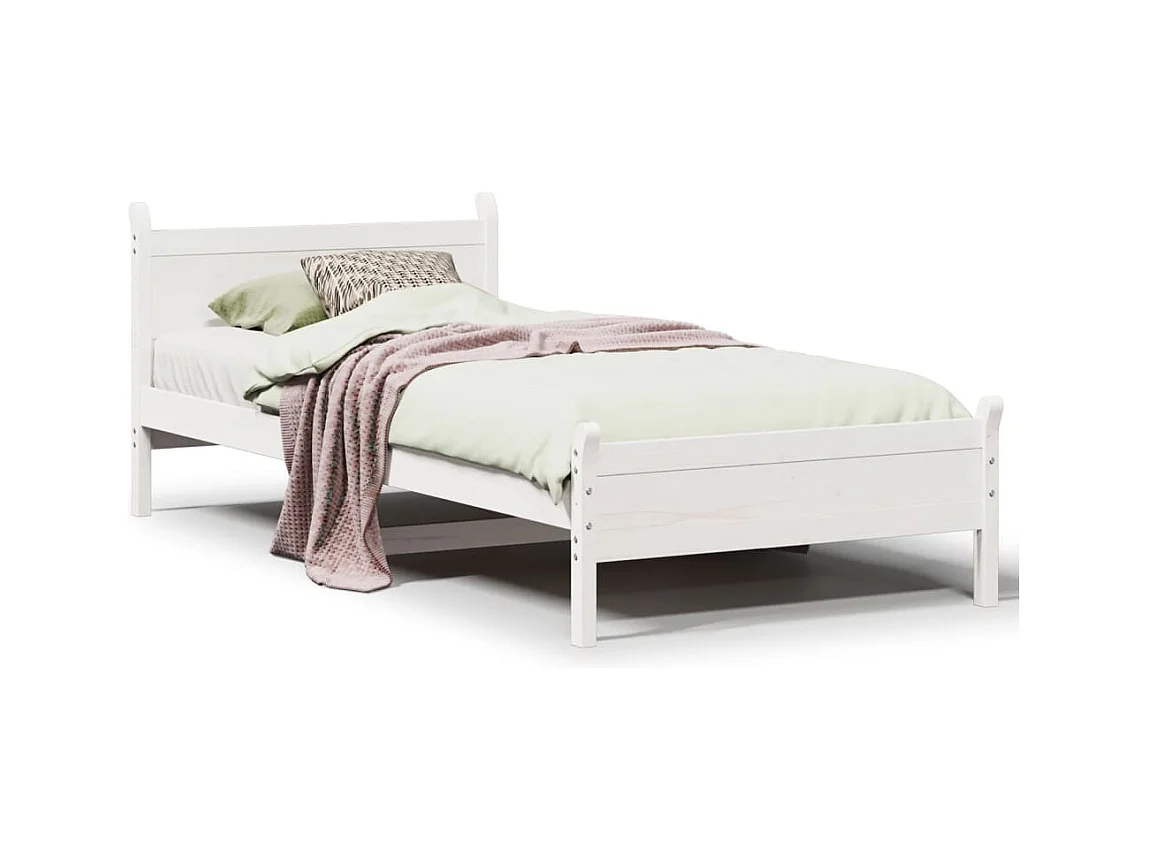 Letto senza Materasso Bianco 75x190 in Legno Massello di Pino