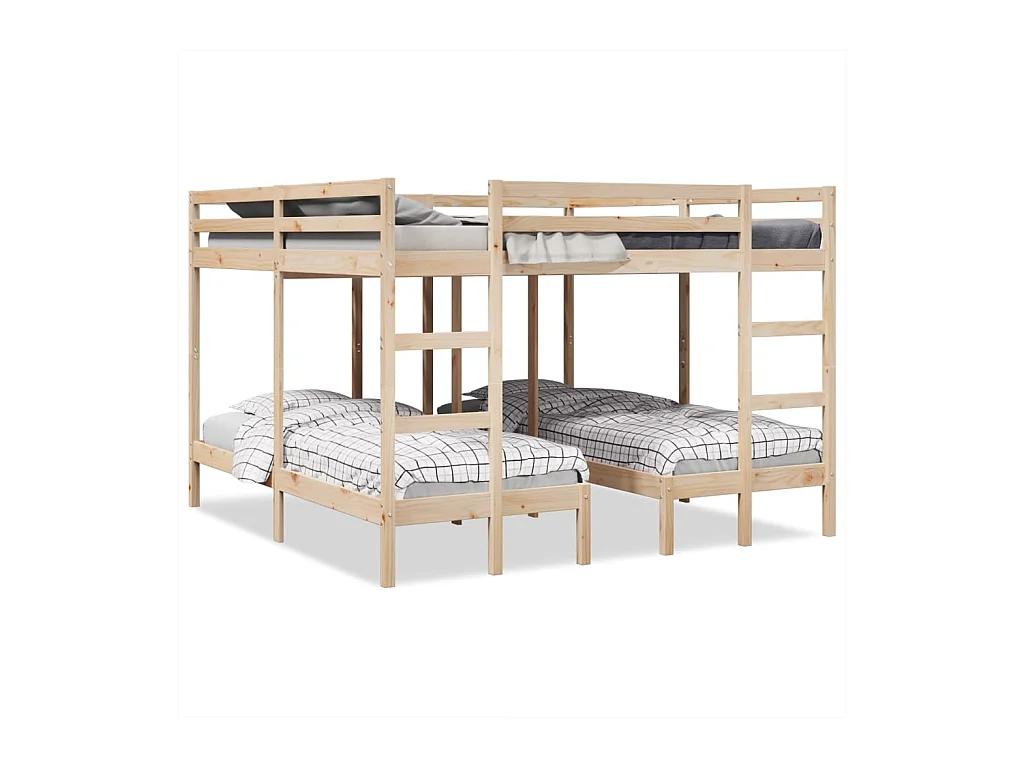 Estructura de litera triple madera de pino 200x200/80x200 cm