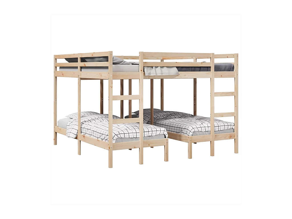 Estructura de litera triple madera de pino 200x200/80x200 cm