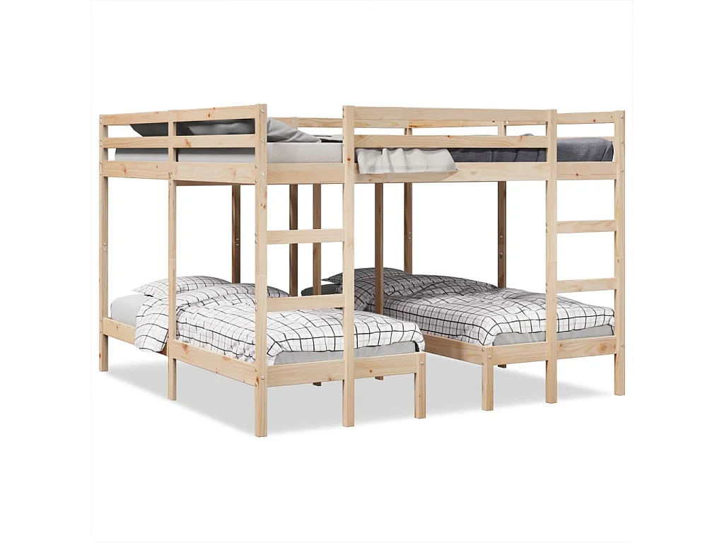 Lit superposé triple 200x200/80x200 cm bois de pin massif
