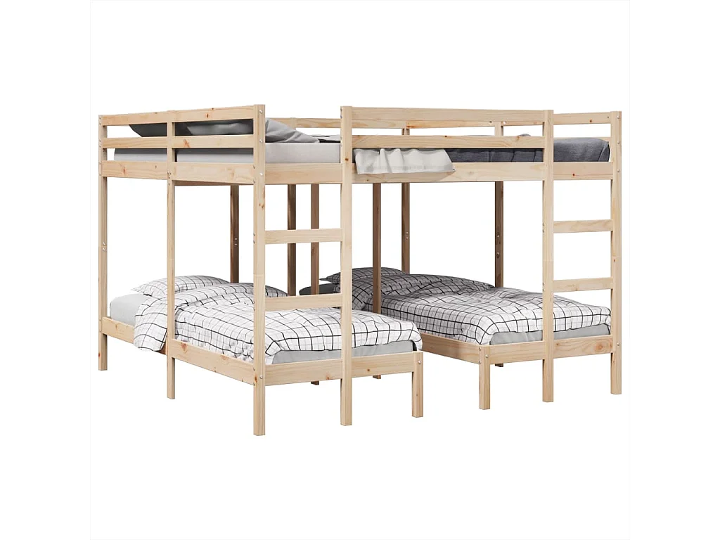 Lit superposé triple 200x200/80x200 cm bois de pin massif
