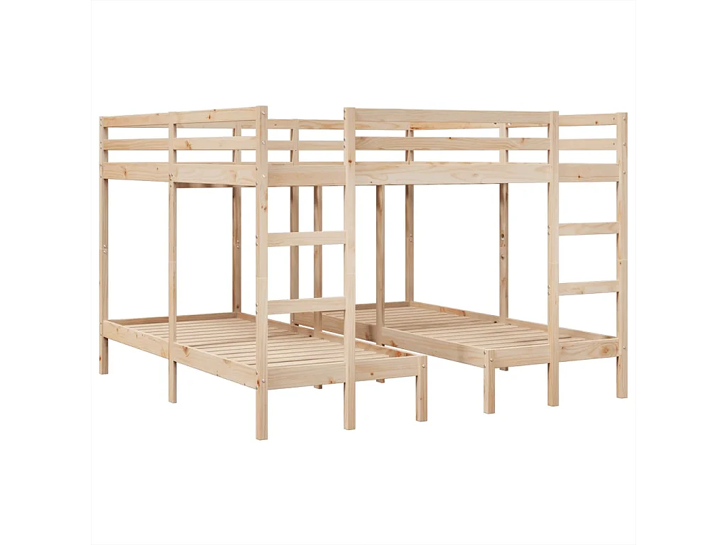 Lit superposé triple 200x200/80x200 cm bois de pin massif