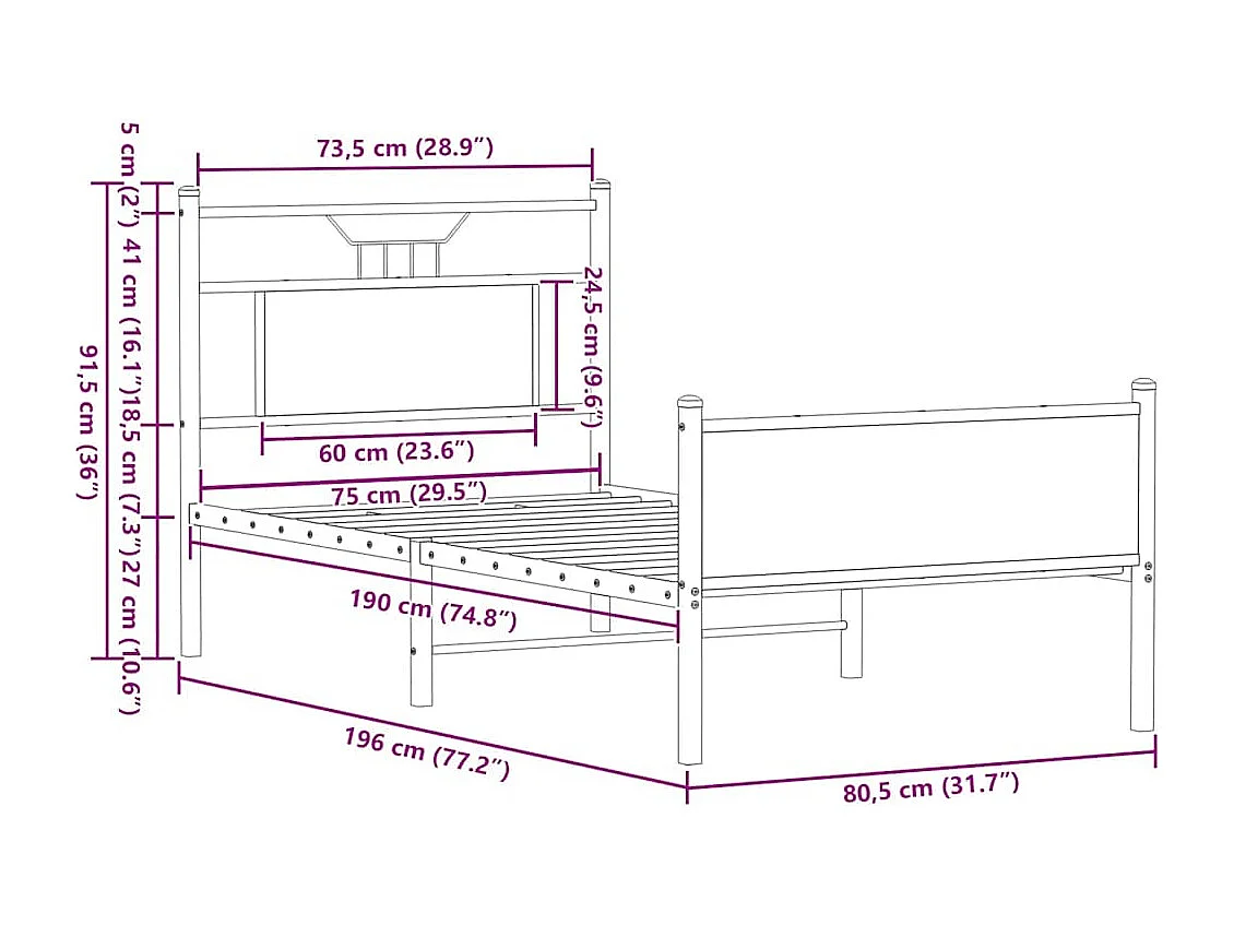 Cadre de lit sans matelas chêne sonoma 75x190 cm