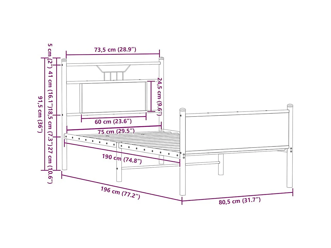 Bettgestell ohne Matratze Sonoma-Eiche 75x190 cm Holzwerkstoff