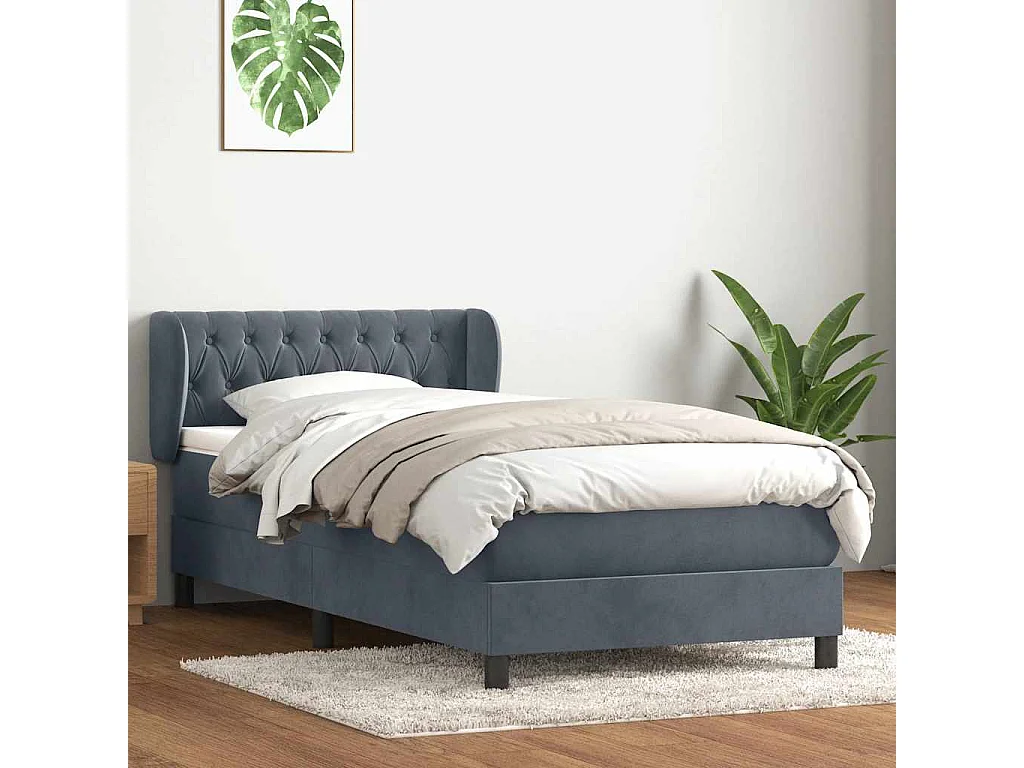 Boxspringbett mit Matratze Dunkelgrau 80x220 cm Samt