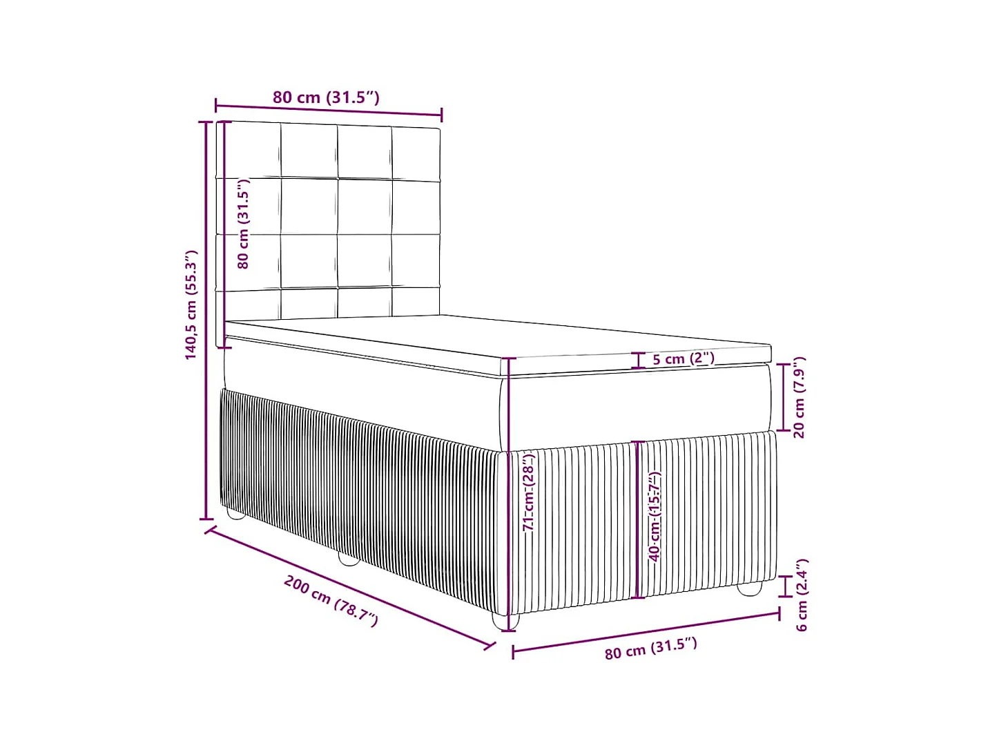 Sommier à lattes de lit avec matelas Gris foncé 80x200 cm Tissu