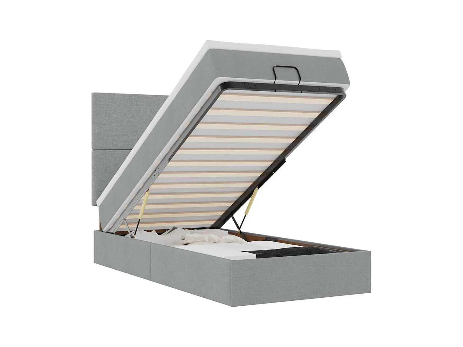 Lit ottoman avec matelas et LED Gris clair 80x200cm tissu