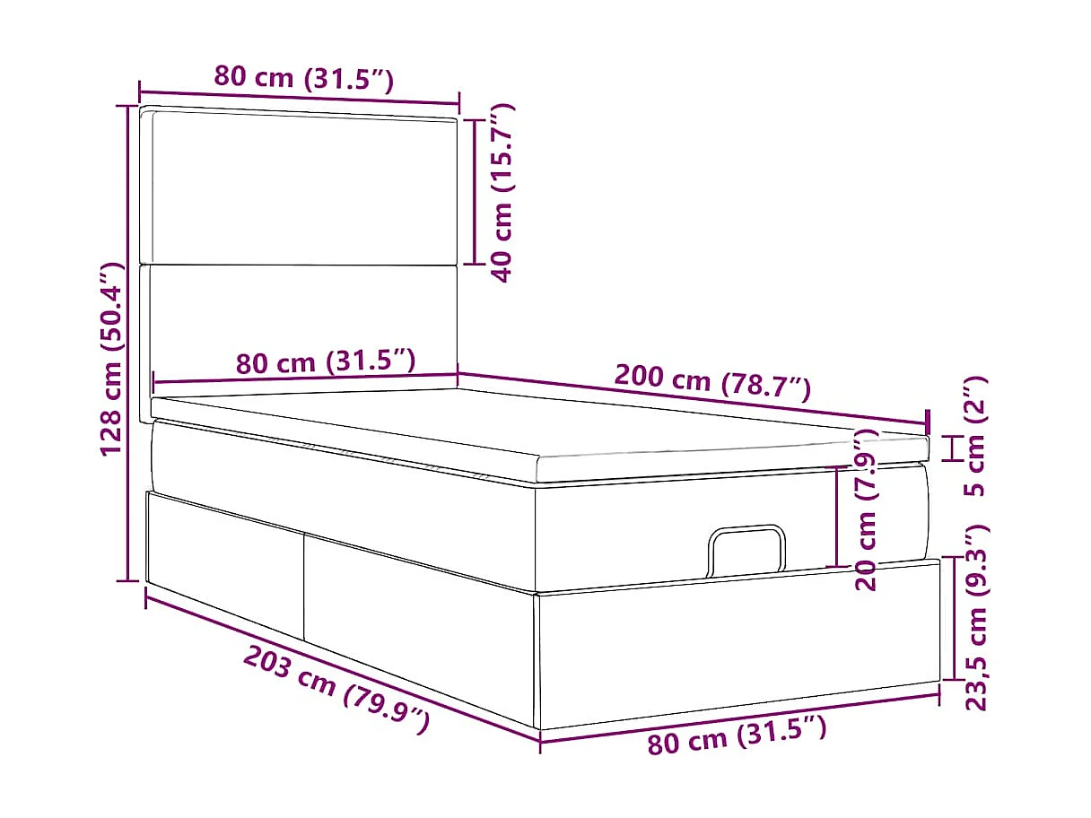 Lit ottoman avec matelas et LED Gris clair 80x200cm tissu