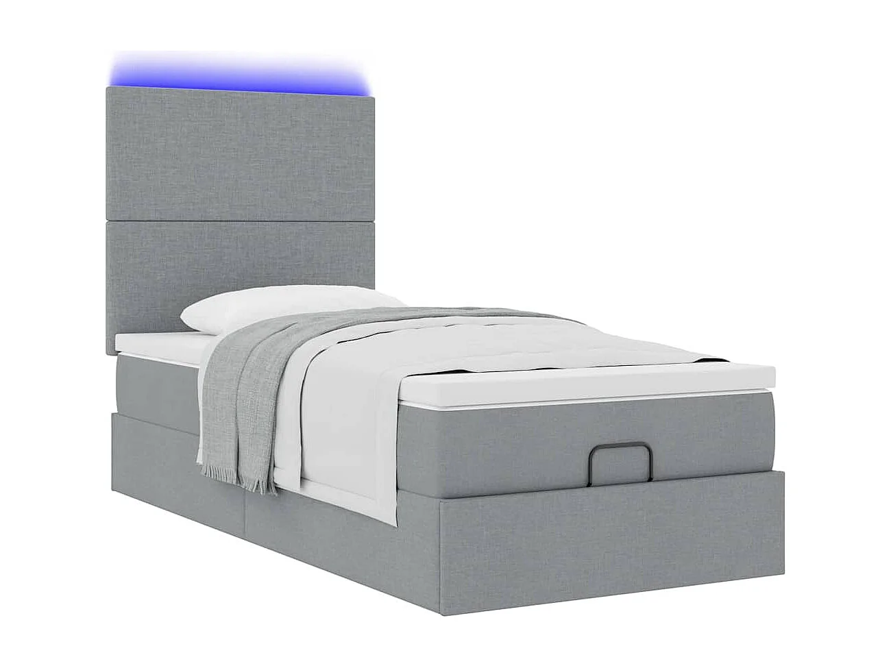 Lit ottoman avec matelas et LED Gris clair 80x200cm tissu