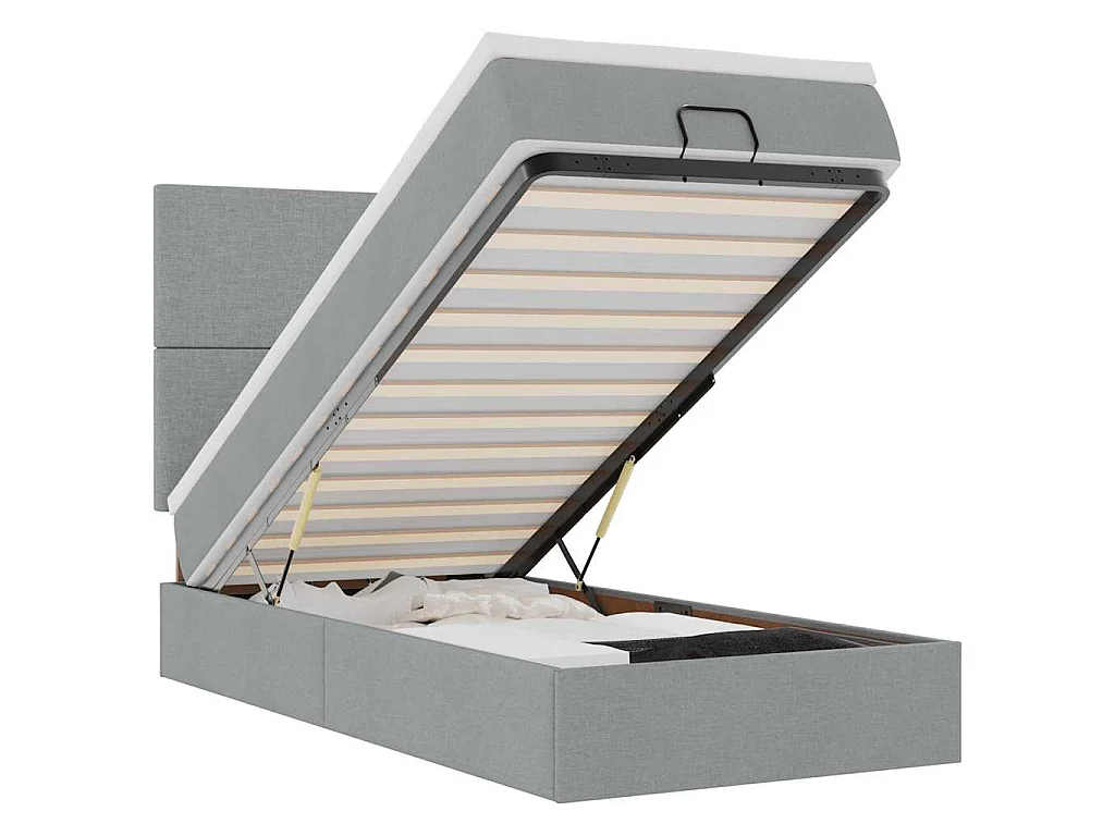 Lit ottoman avec matelas et LED Gris clair 80x200cm tissu