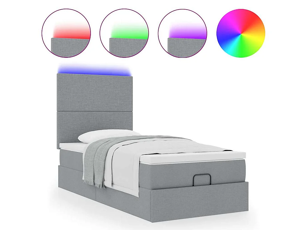 Lit ottoman avec matelas et LED Gris clair 80x200cm tissu
