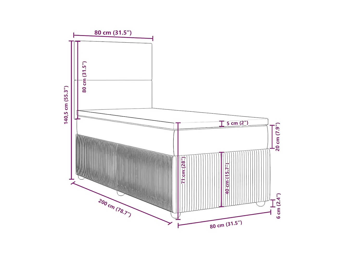 Boxspringbett mit Matratze Creme 80x200 cm Stoff