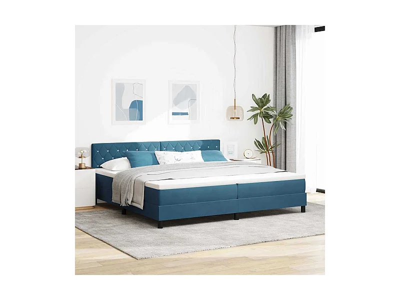 Lit à ressorts avec matelas Bleu foncé 200 x 200 cm tissu
