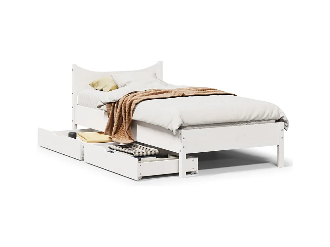 Cadre de lit avec tiroirs blanc 75x190 cm bois de pin massif