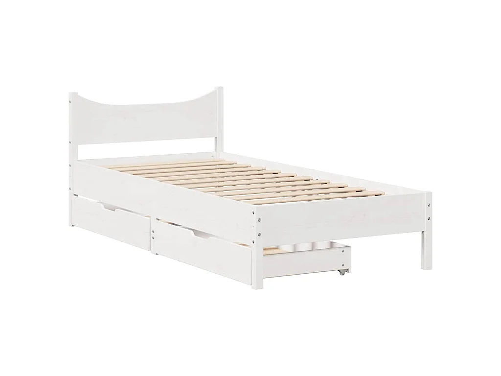 Cadre de lit avec tiroirs blanc 75x190 cm bois de pin massif
