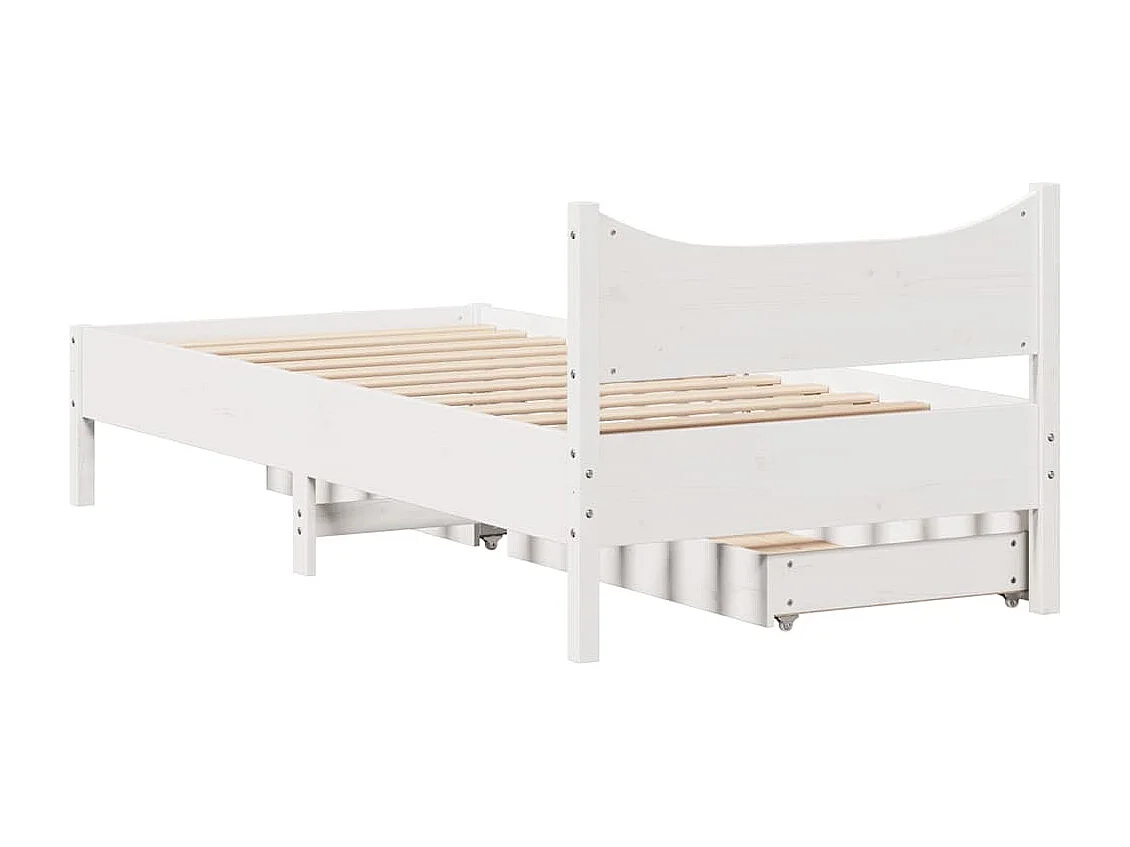 Cadre de lit avec tiroirs blanc 75x190 cm bois de pin massif