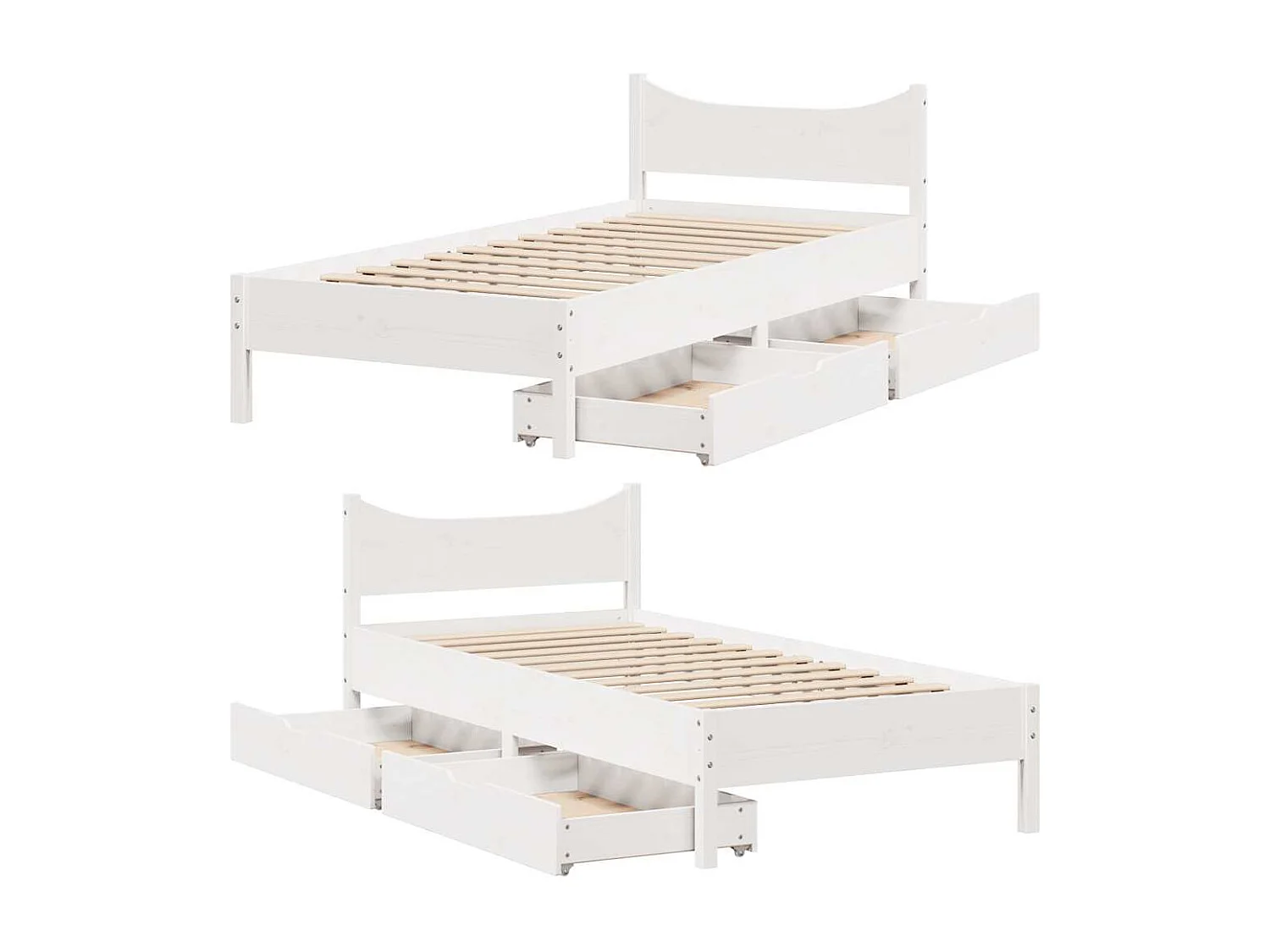 Cadre de lit avec tiroirs blanc 75x190 cm bois de pin massif