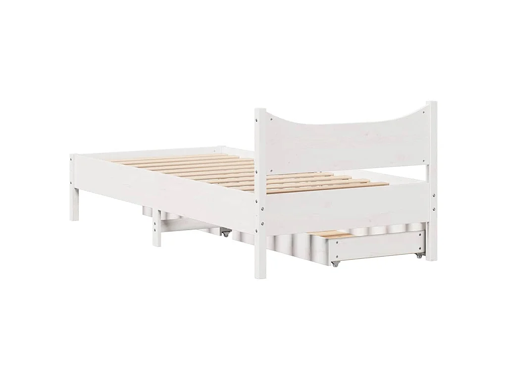 Bedframe met lades massief grenenhout wit 75x190 cm