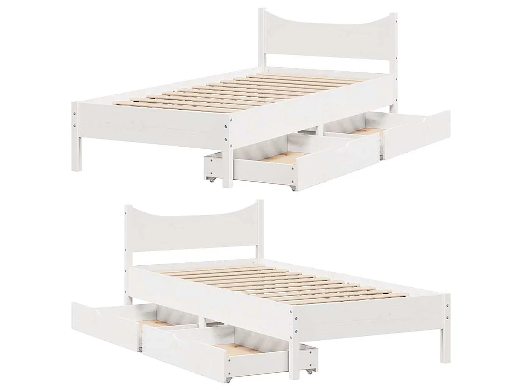 Bedframe met lades massief grenenhout wit 75x190 cm