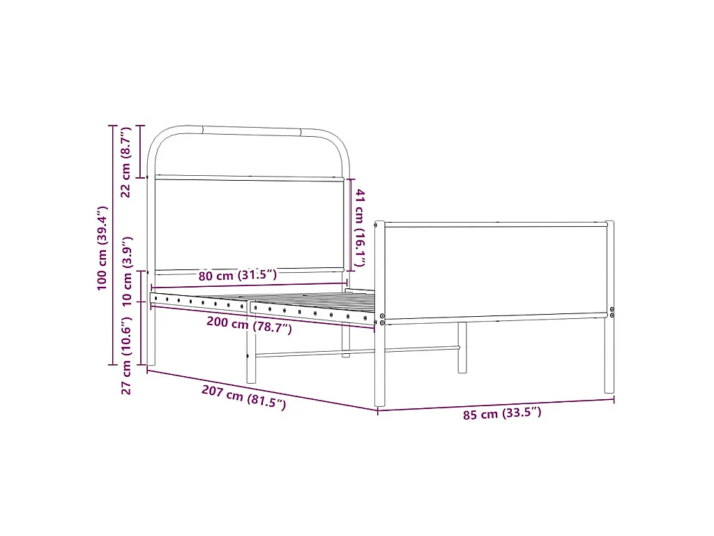 Cadre de lit sans matelas 80x200cm chêne sonoma bois ingénierie