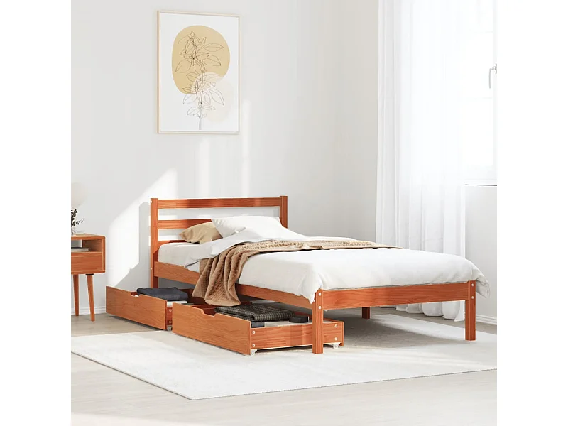Cadre de lit sans matelas cire marron 75x190 cm bois pin massif