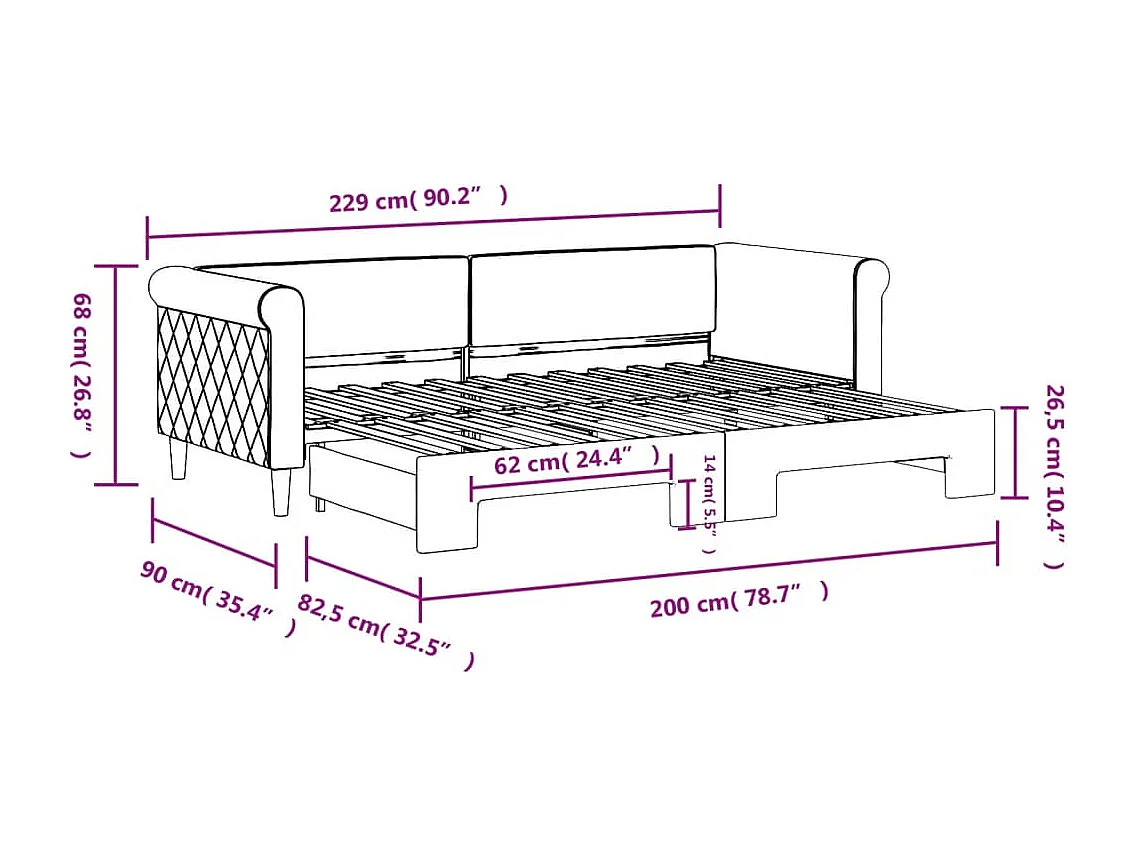 Tagesbett Ausziehbar Dunkelgrau 80x200 cm Samt