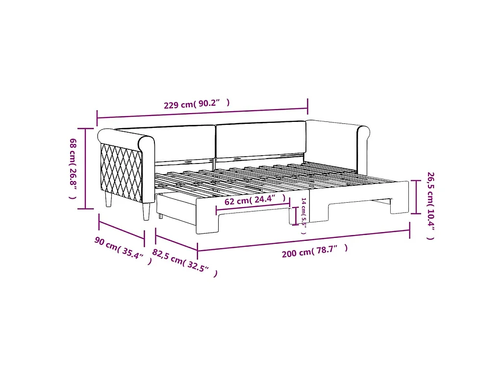 Sofá-cama com gavetão 80x200 cm veludo cinzento-escuro