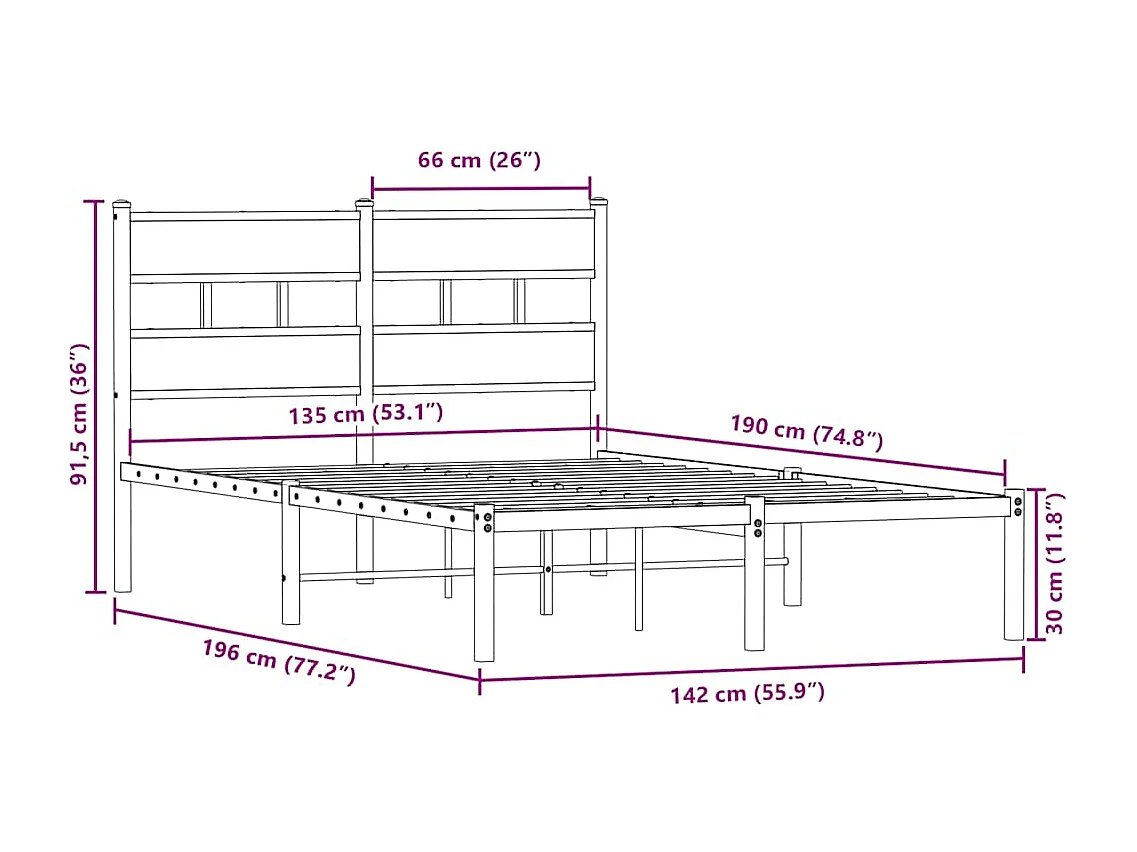 Metallbett ohne Matratze Sonoma-Eiche 135x190 cm