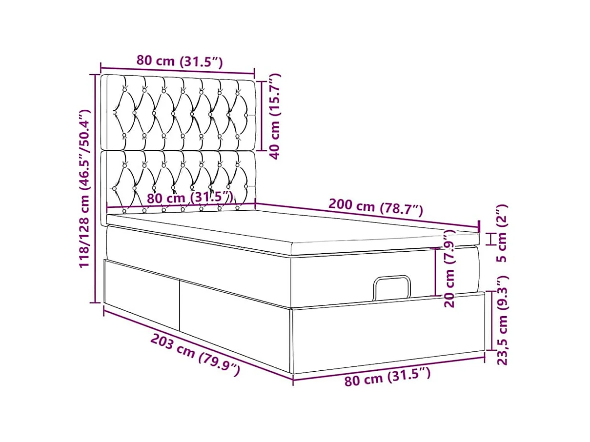 Struttura Letto Pouf con Materassi Nero 80x200 cm in Velluto
