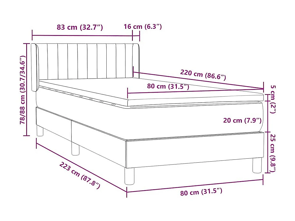 Boxspringbett mit Matratze Hellgrau 80x220 cm Samt